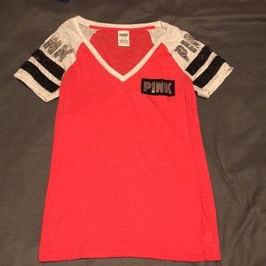 Medium Pink T-Shirt. V-Neck.